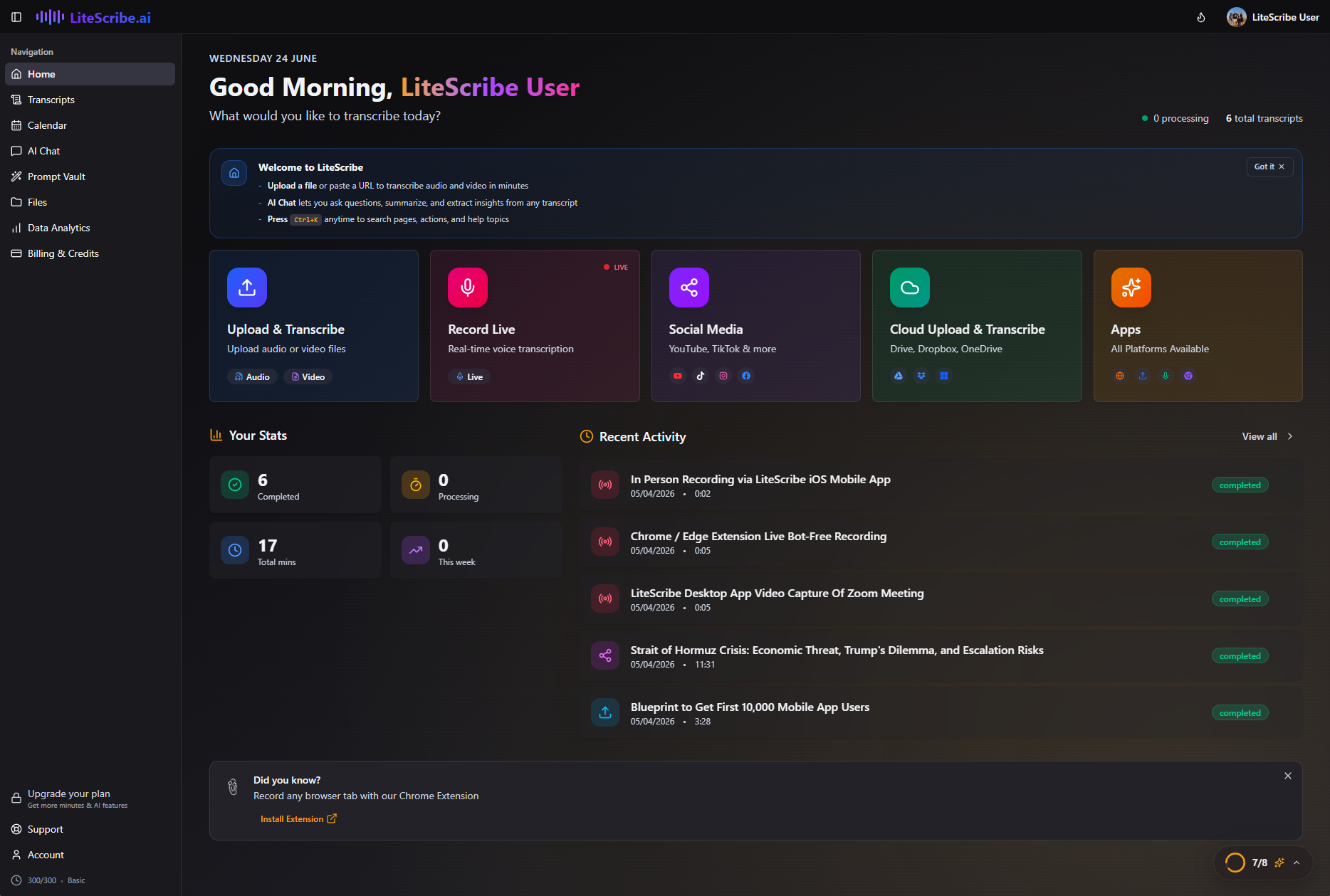 LiteScribe web app app screenshot