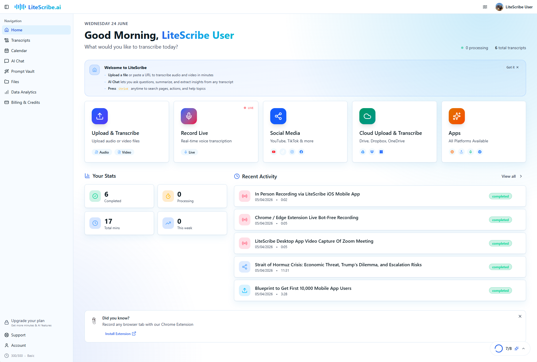 LiteScribe web app app screenshot