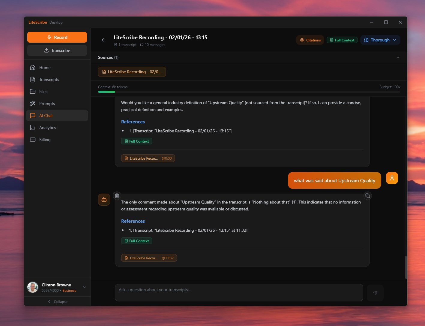 Chat across your transcripts